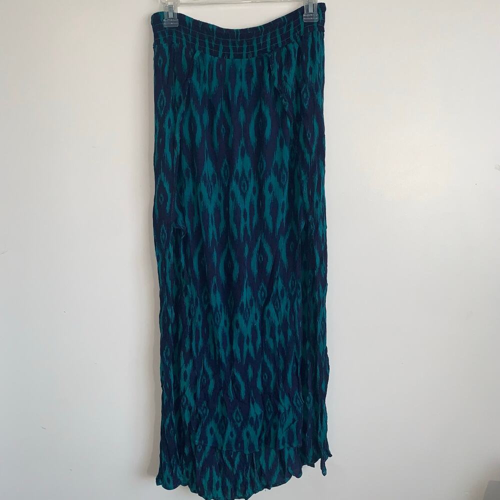 Xhilaration Maxi Skirt Women’s Medium Teal Navy Ikat Print High Slit